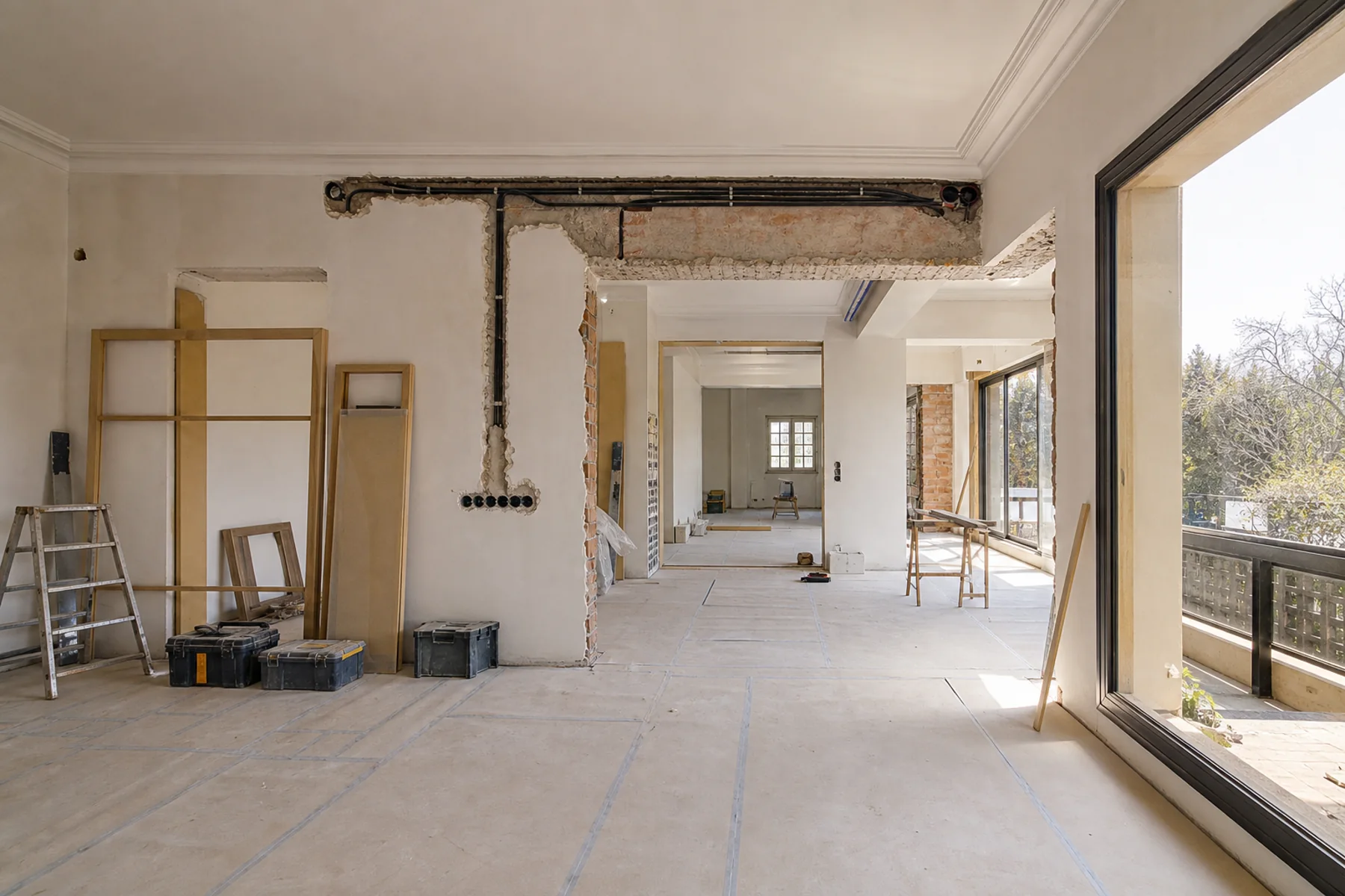 Interior de una vivienda de Madrid durante una reforma integral ordenada